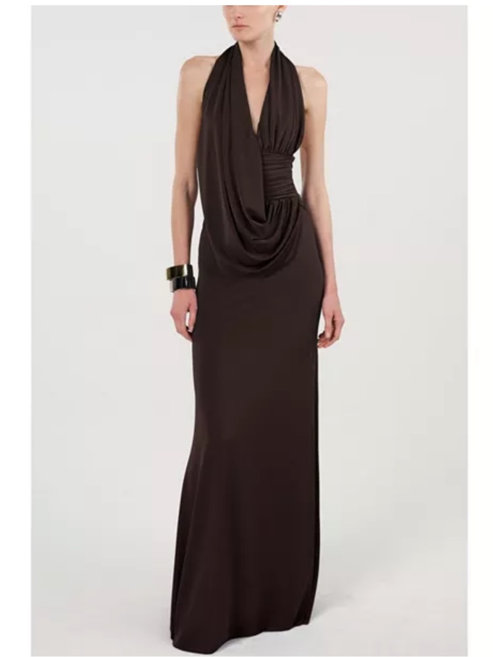 Draped Halter Cocktail Gown in Brown (Homecoming, Wedding Guest, Cocktail)